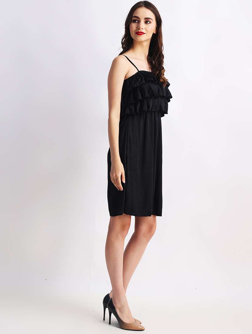 women solid shoulder strap a-line dress - 22088477 -  Standard Image - 2