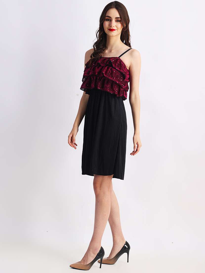 women solid shoulder strap a-line dress - 22088478 -  Standard Image - 2