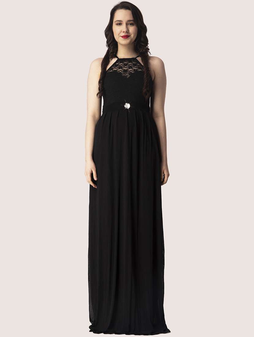 women solid halter neck sleeveless a-line dress - 22088483 - Zoom Image - 0