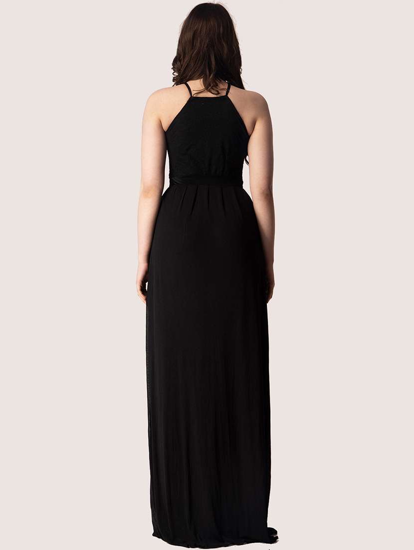 women solid halter neck sleeveless a-line dress - 22088483 - Standard Image - 2