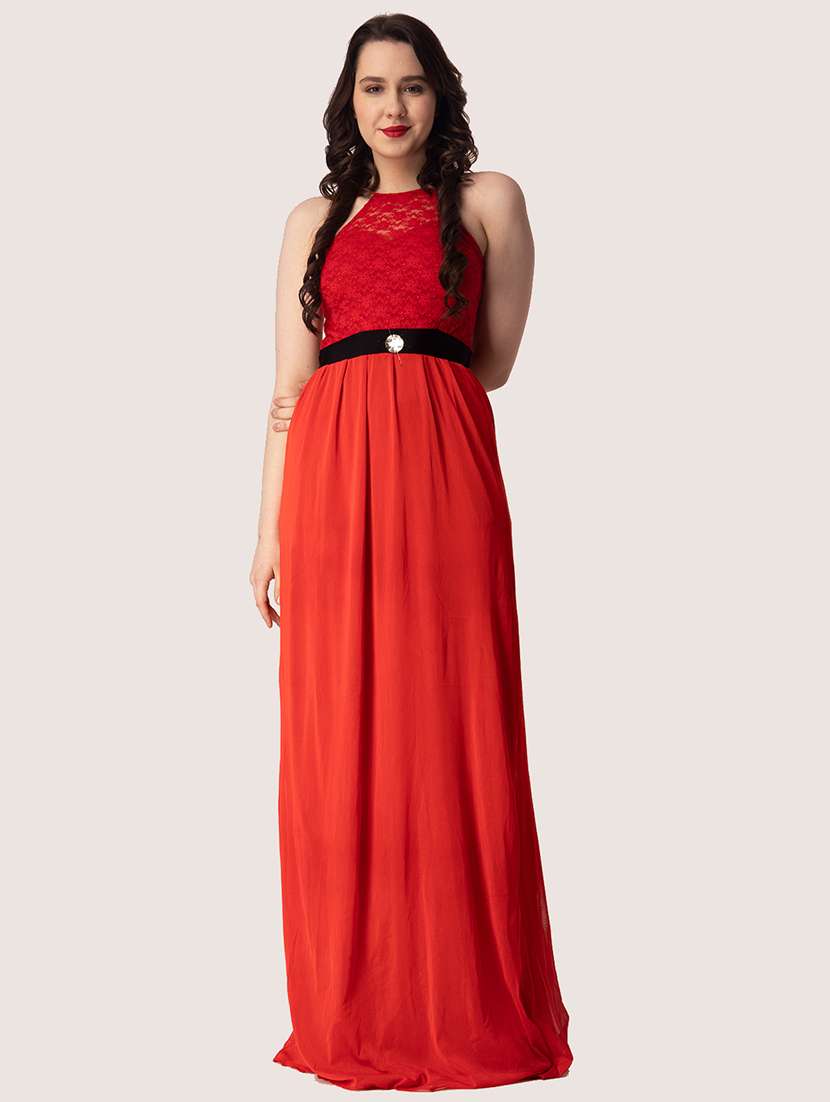 women solid halter neck sleeveless a-line dress - 22088484 -  Zoom Image - 0