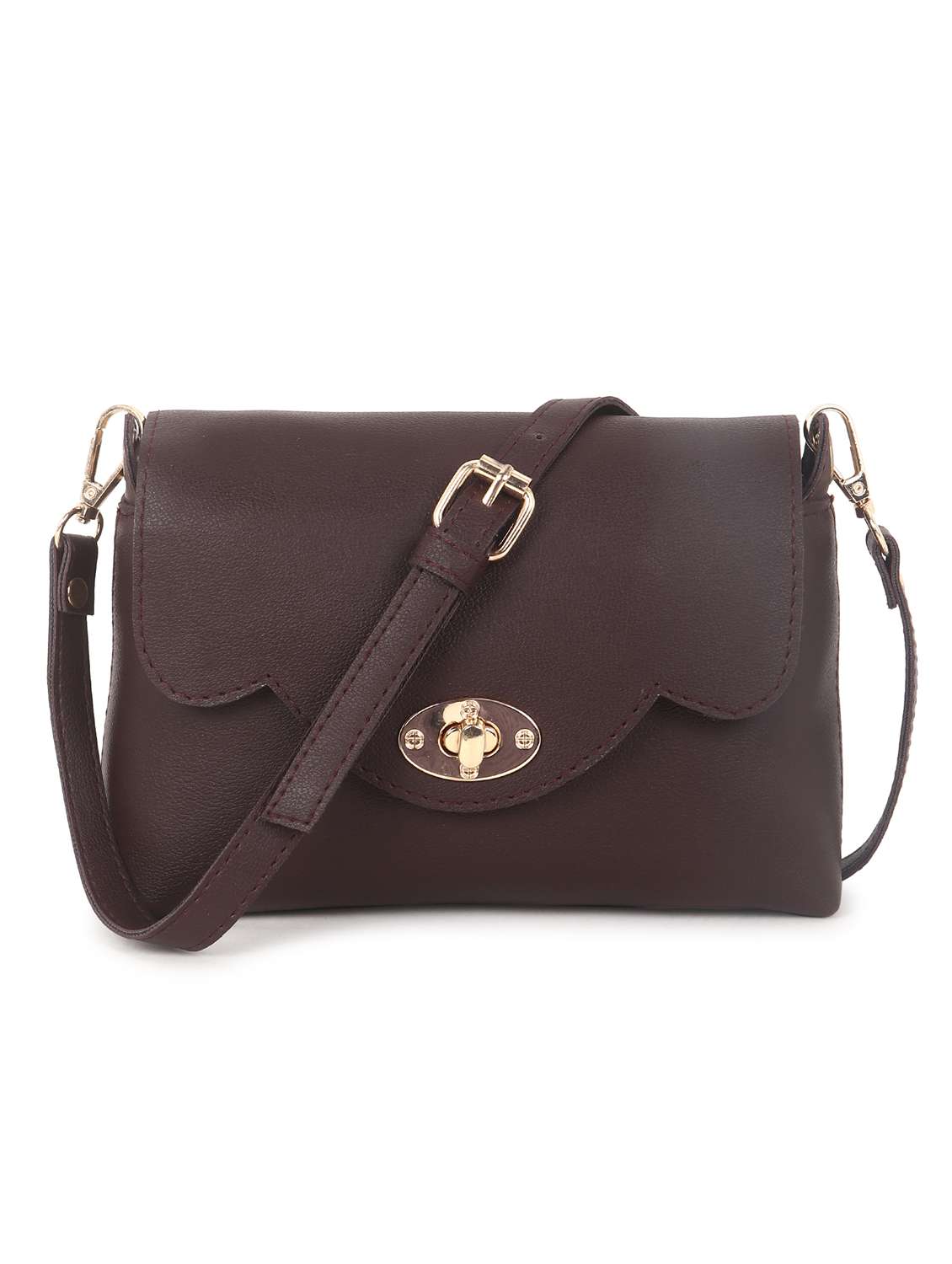 women brown leatherette sling bag