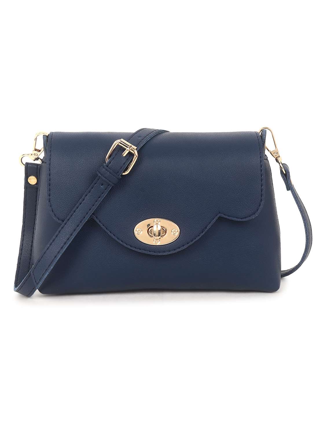 women blue leatherett sling bag