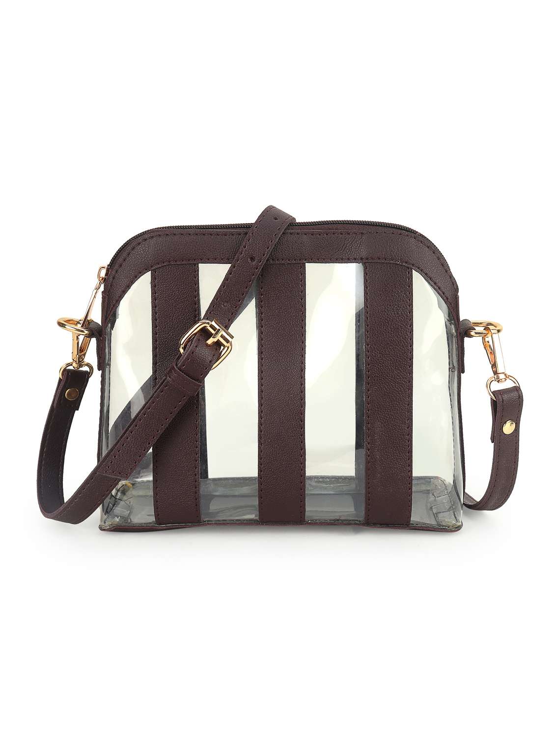 women striped leatherette sling bag