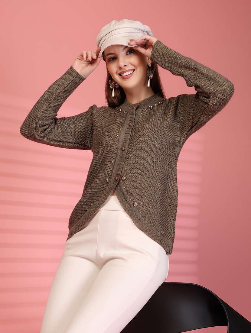 women self designed long sleeve cardigan