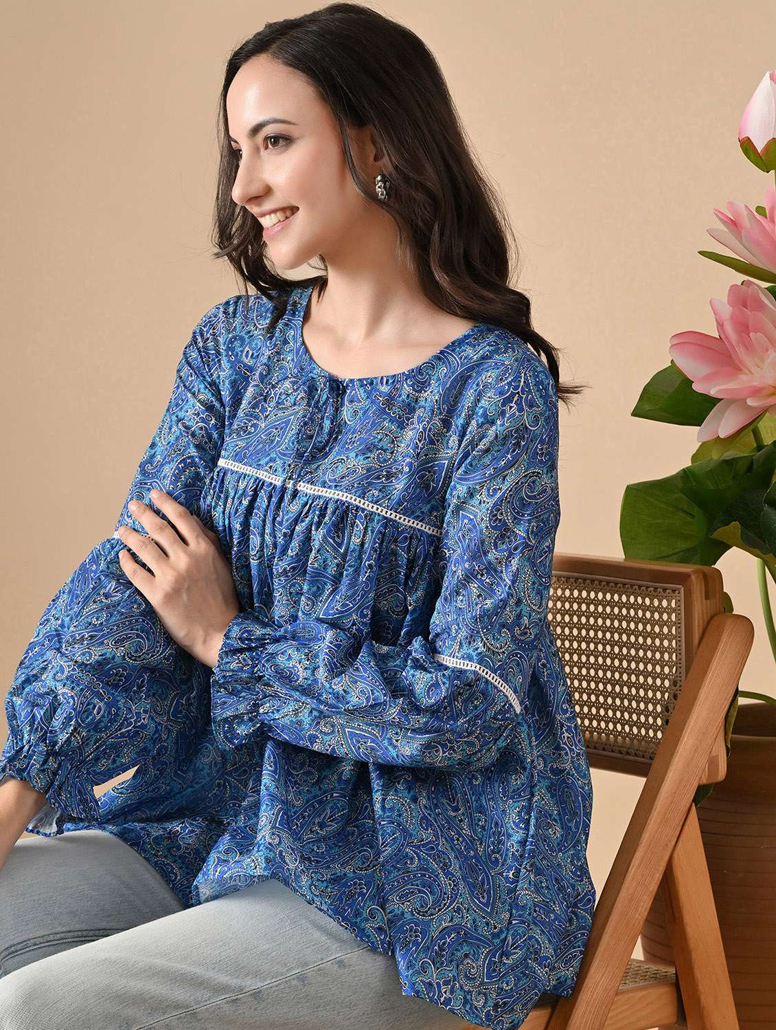 women printed long sleeve flared kurti - 22088691 - Standard Image - 2