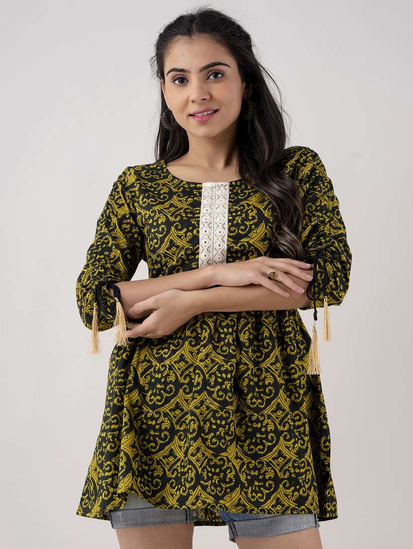 women printed three quarter sleeve flared kurti - 22088748 -  Standard Image - 2