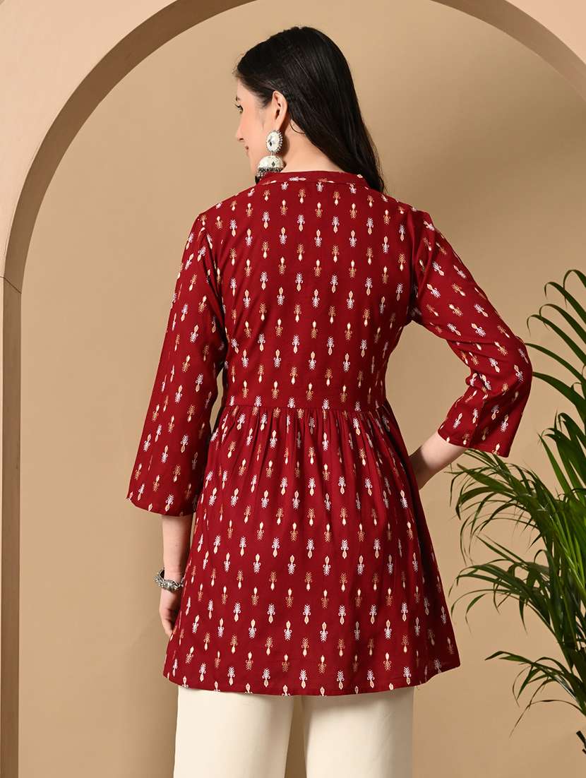 women printed three quarter sleeve flared kurti - 22088749 -  Standard Image - 2