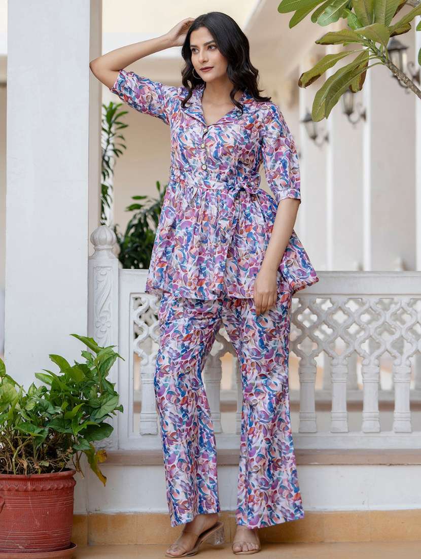 women printed three quarter sleeve ethnic co-ord set - 22088766 - Standard Image - 2
