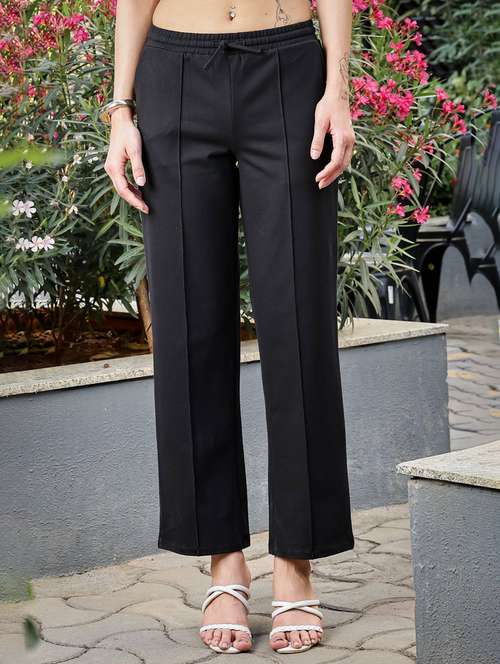 women black solid mid rise track pant - 22088783 -  Standard Image - 0