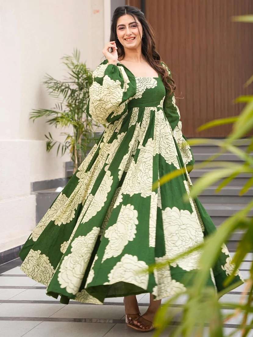 women floral print puff sleeve fit & flared dress - 22088837 -  Standard Image - 2