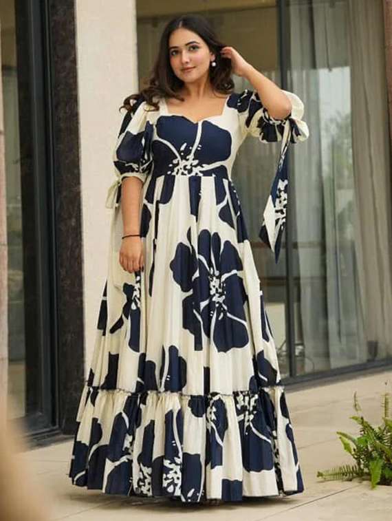 floral print tiered maxi dress puff sleeves