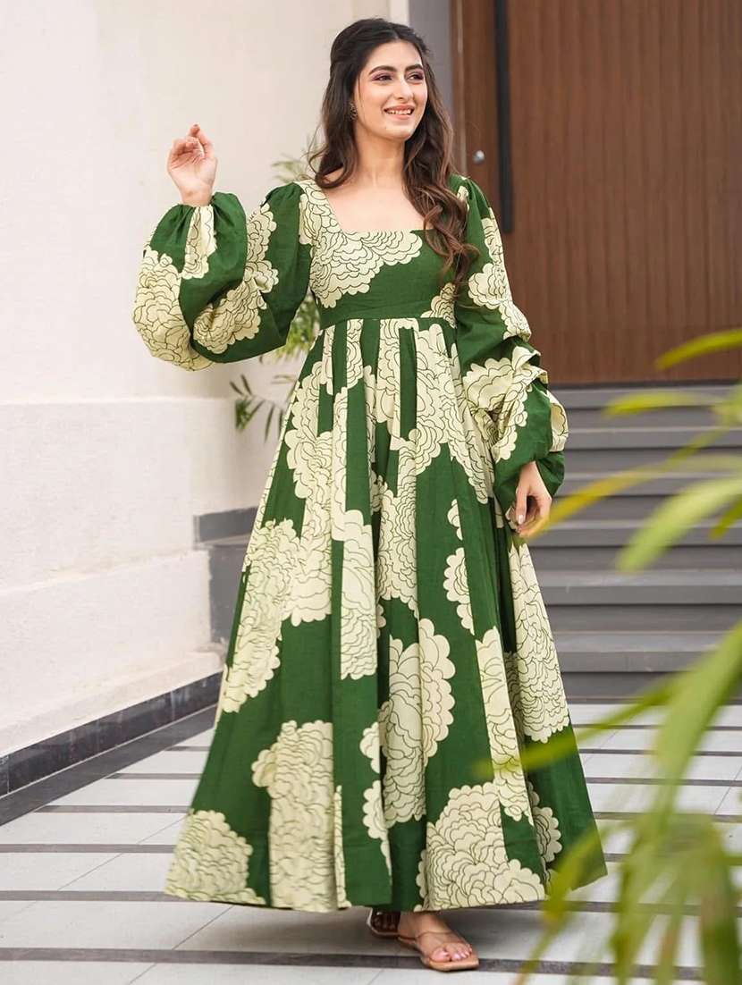 green rayon ballon  dress - 22088884 -  Standard Image - 2