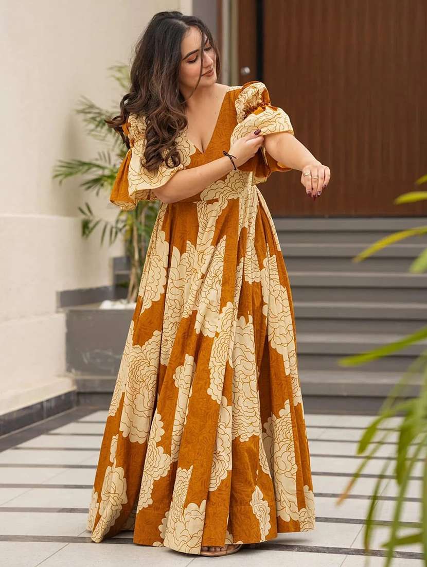 women floral print puff sleeve fit & flare dress - 22088896 -  Standard Image - 2