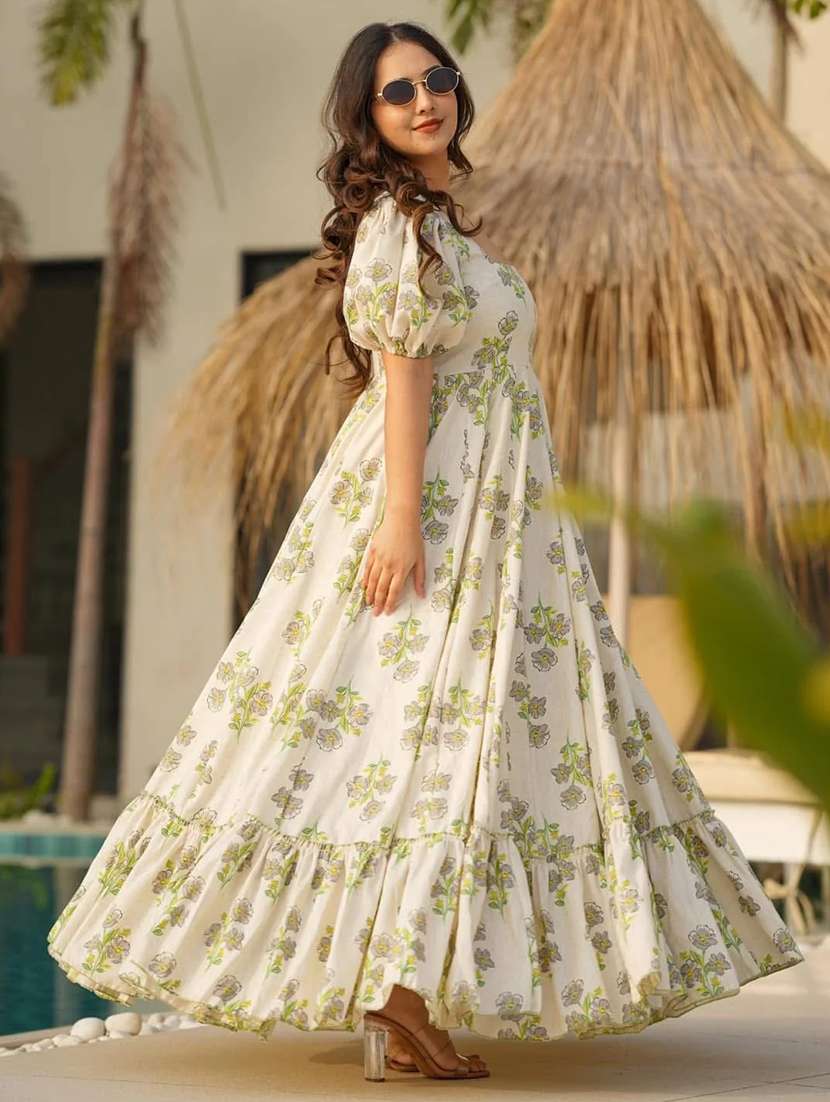 women floral print puff sleeve tiered dress - 22088903 -  Standard Image - 2
