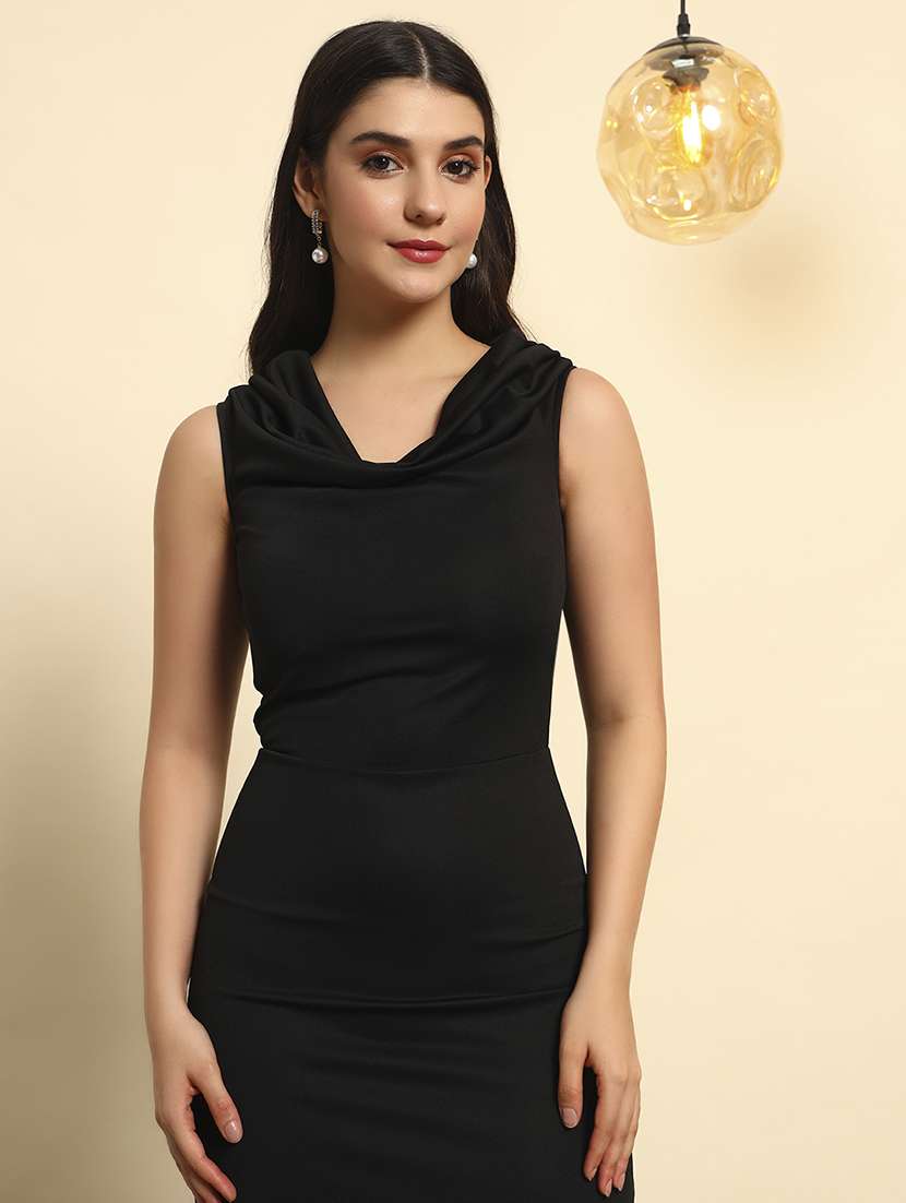 women solid cowl neck sleeveless bodycon dress - 22088952 - Standard Image - 2