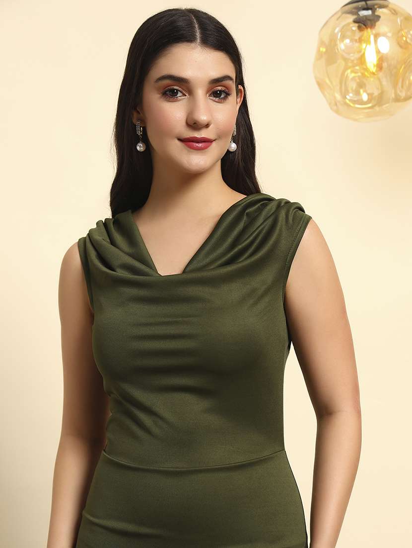 women solid cowl neck sleeveless bodycon dress - 22088953 - Standard Image - 2