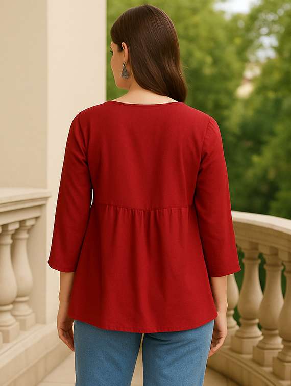 women solid three quarter sleeve ethnic top - 22088954 - Standard Image - 2