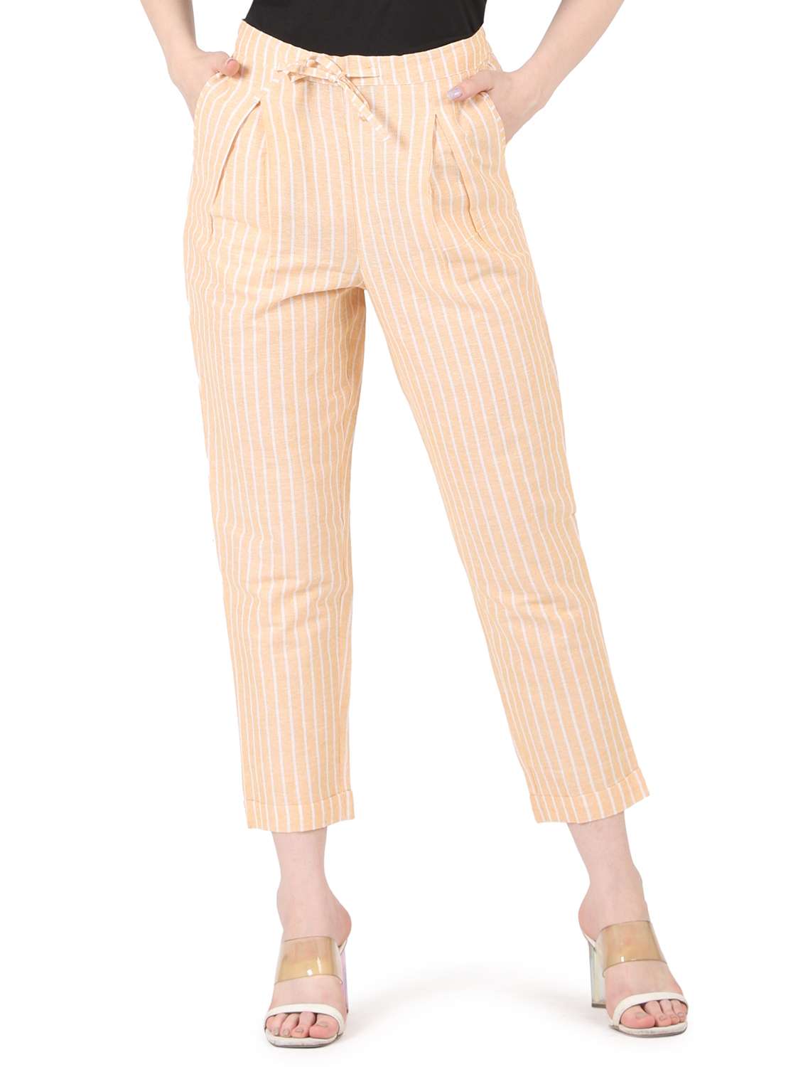 women striped high rise straight trouser - 22088963 -  Zoom Image - 0