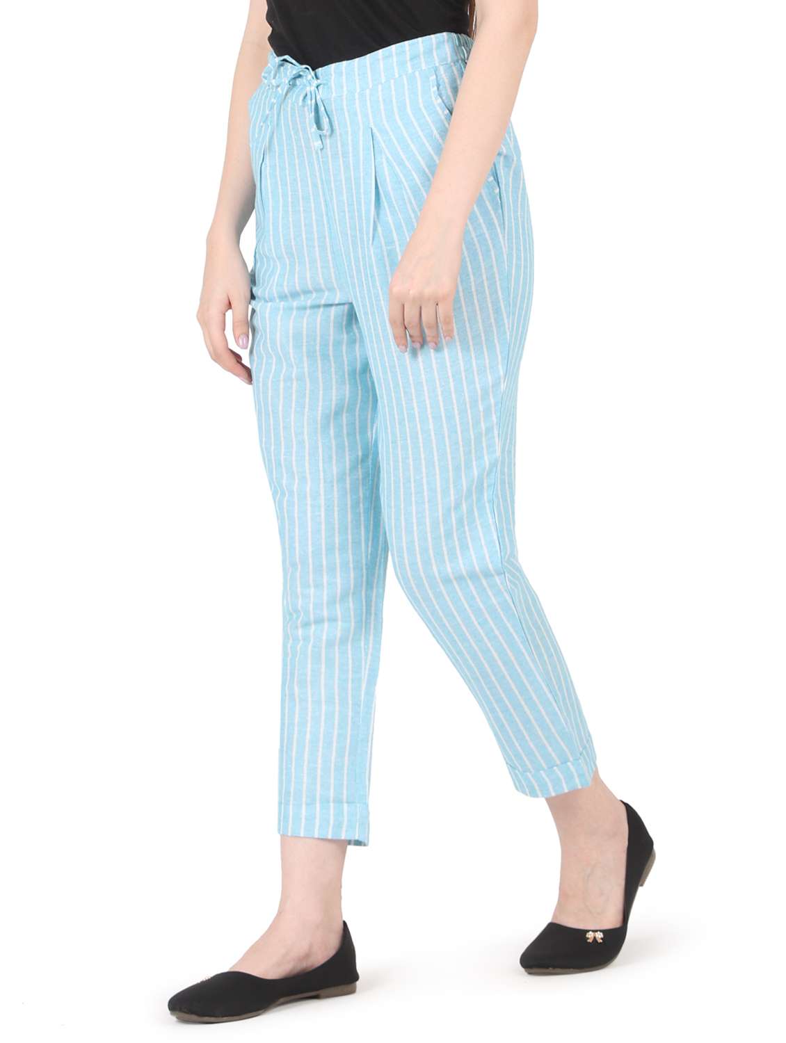 women striped high rise straight trouser - 22088964 - Standard Image - 2