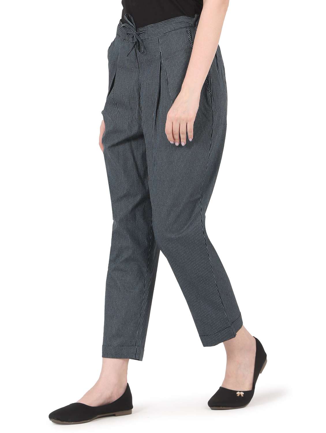 women striped high rise straight trouser - 22088965 - Standard Image - 2