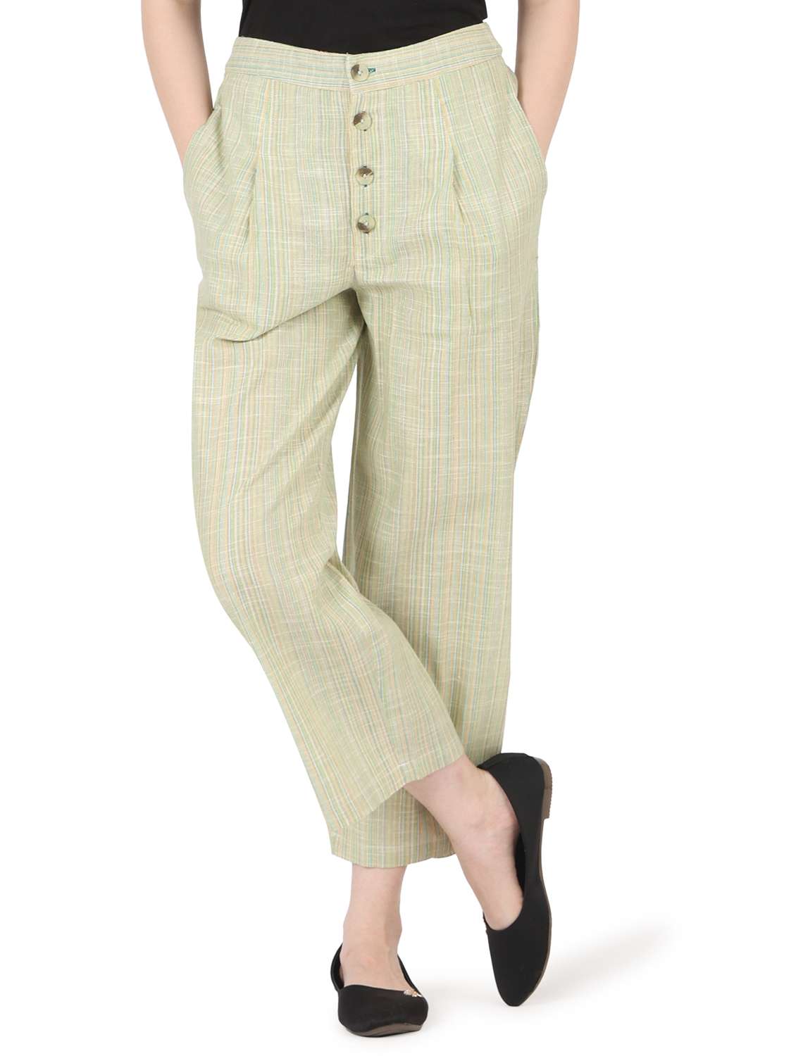 women solid high rise straight trouser - 22088971 - Zoom Image - 0