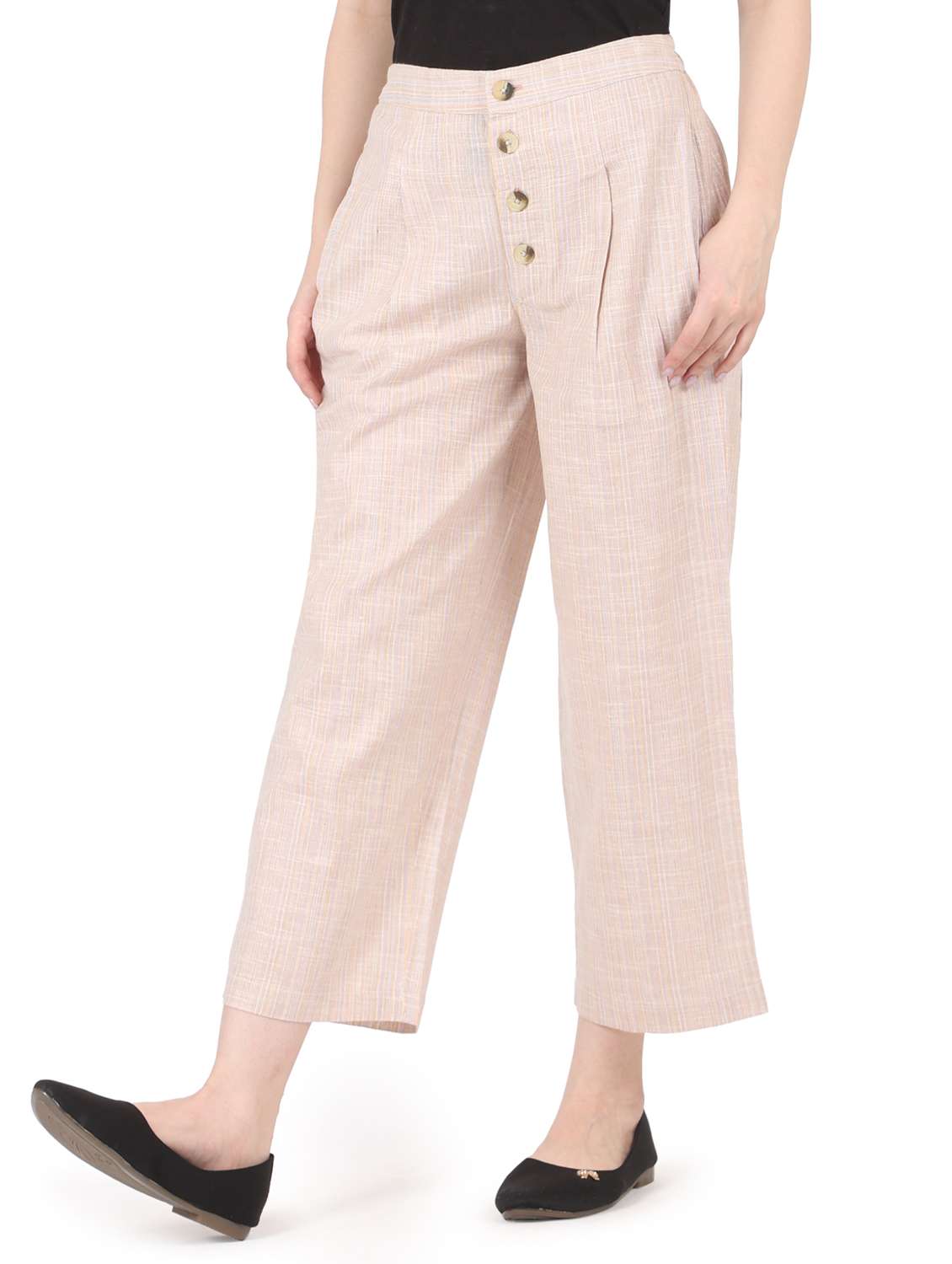 women solid high rise straight trouser - 22088972 - Standard Image - 2