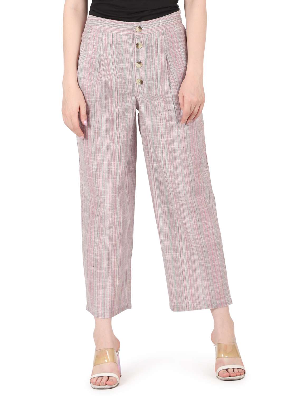 women striped high rise straight trouser