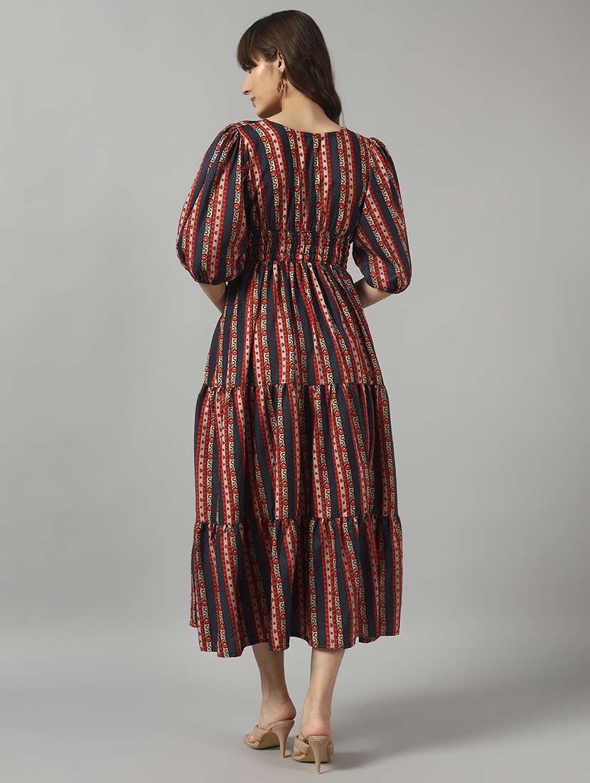women printed puff sleeve maxi tiered dress - 22089238 -  Standard Image - 2