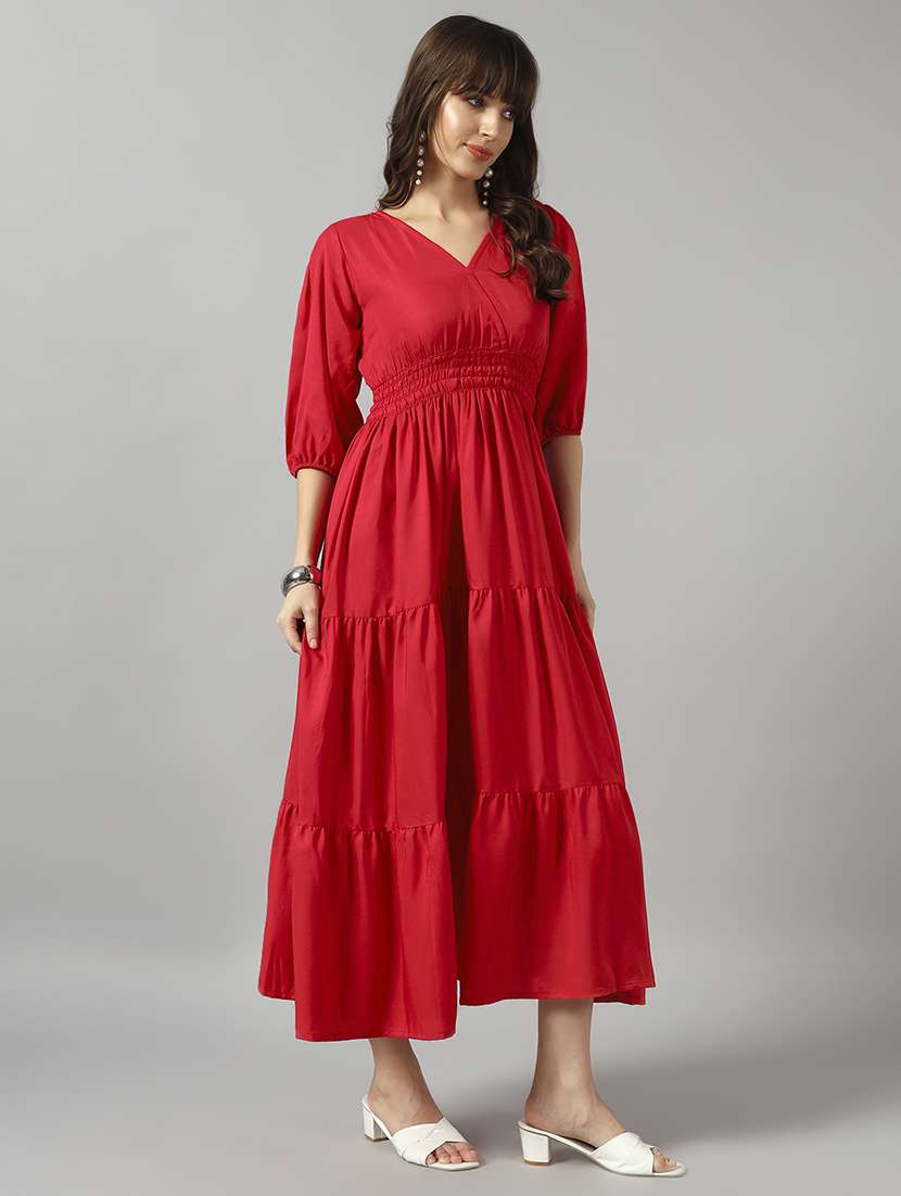 women solid puff sleeve tiered dress - 22089241 -  Zoom Image - 0