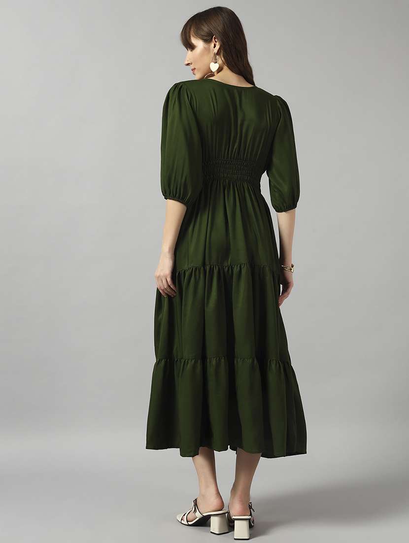 women solid puff sleeve tiered dress - 22089245 - Standard Image - 2