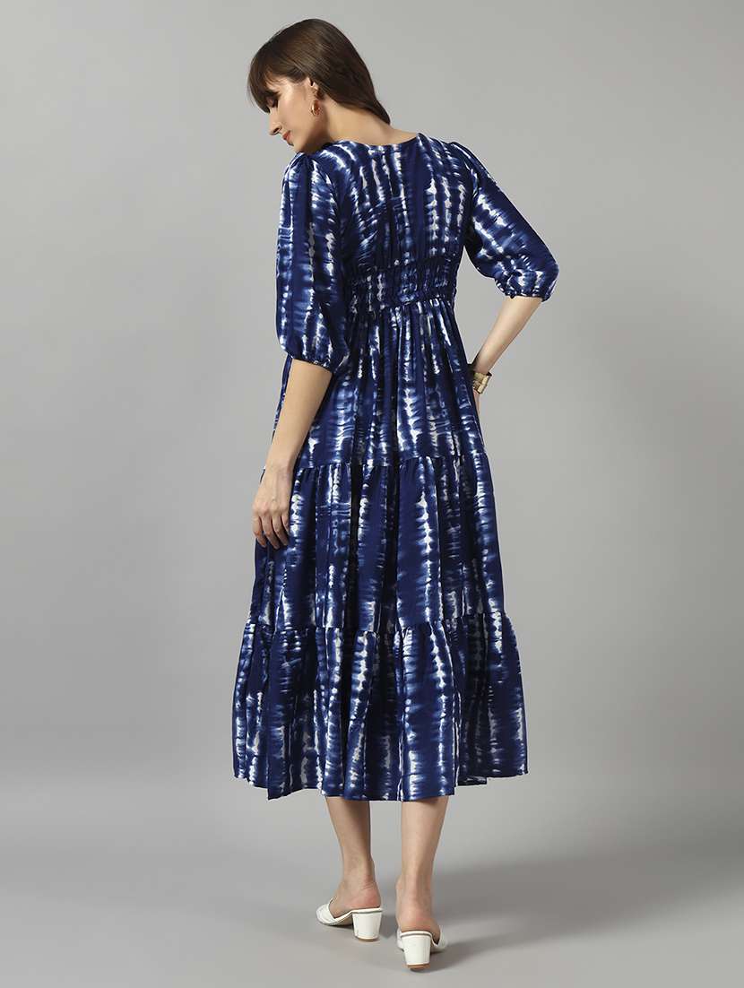 women tie & dye printed puff sleeve tiered dress - 22089248 - Standard Image - 2