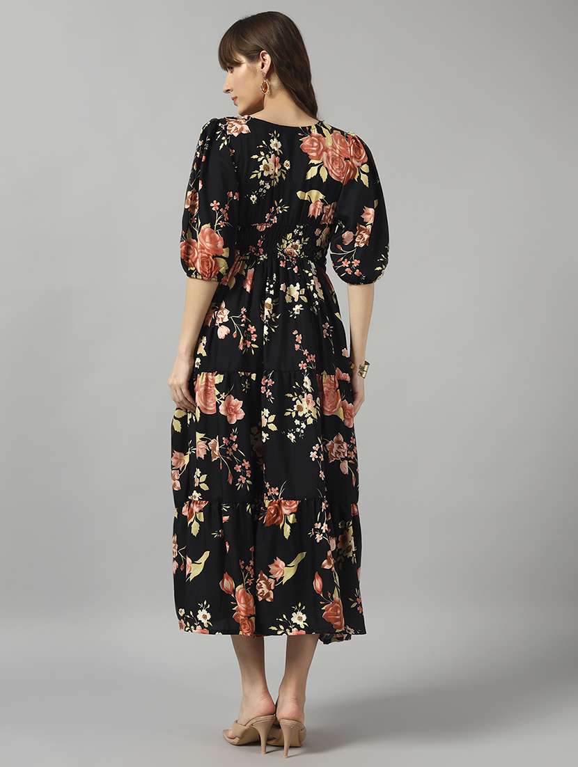 women floral print three quarter sleeve tiered dress - 22089259 - Standard Image - 2