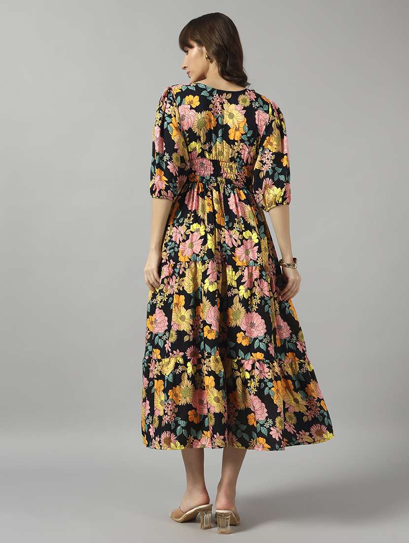 women floral print three quarter sleeve tiered dress - 22089269 - Standard Image - 2