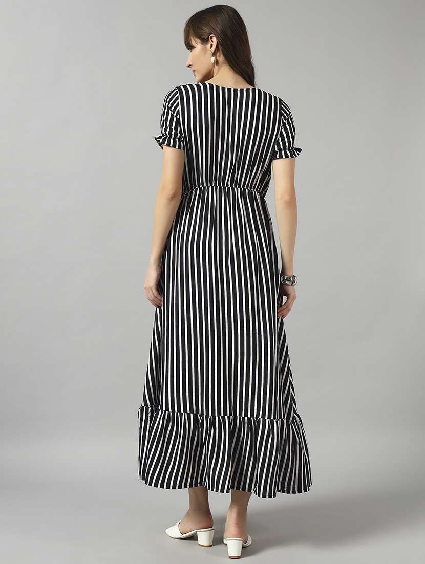 women striped short sleeve tiered dress - 22089291 - Standard Image - 2