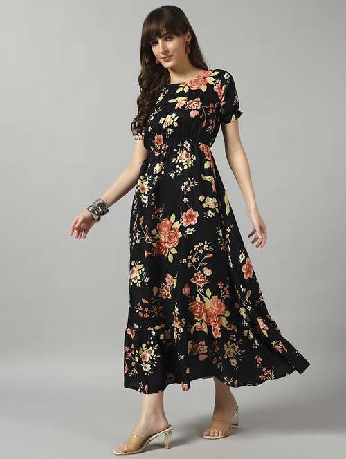 women printed short sleeve tiered dress - 22089296 -  Standard Image - 0