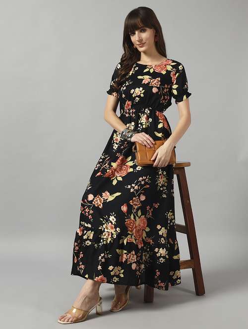 women printed short sleeve tiered dress - 22089298 - Standard Image - 0