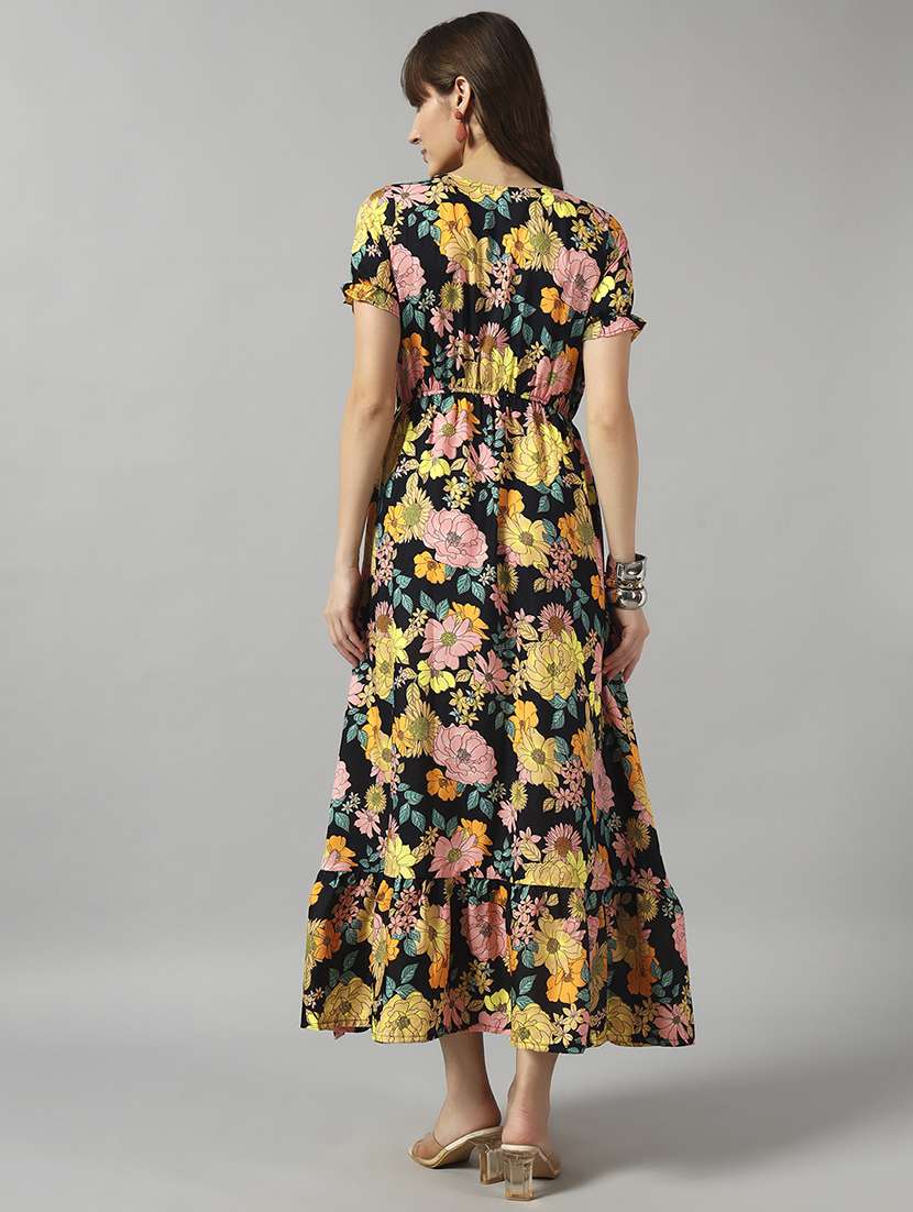 women printed short sleeve tiered dress - 22089299 -  Standard Image - 2