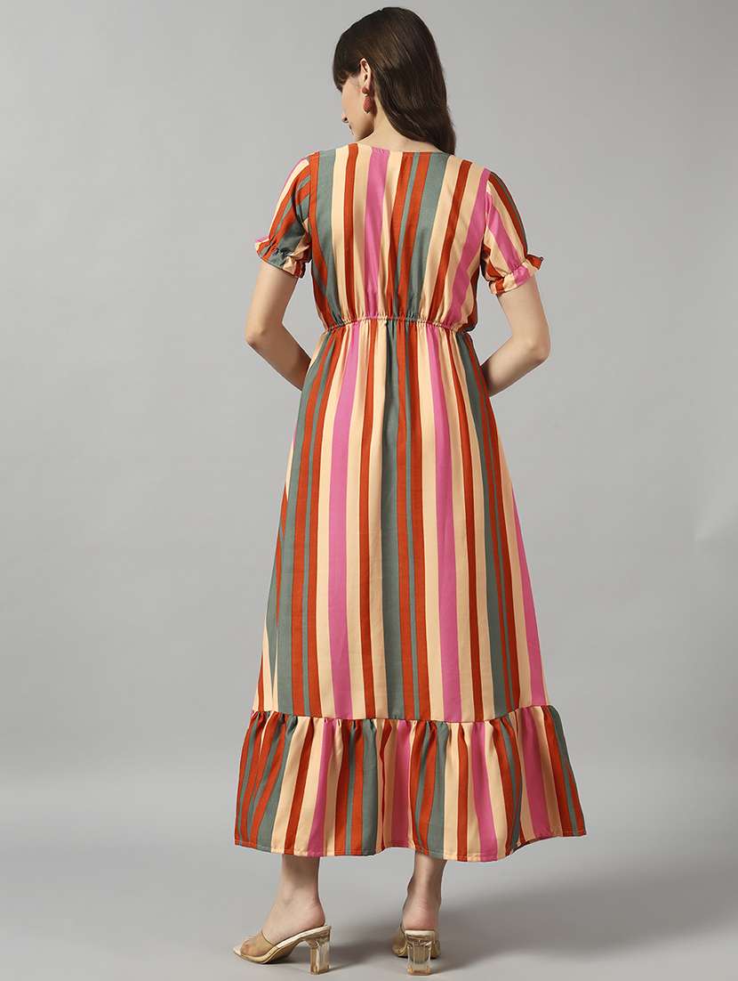 women striped short sleeve tiered dress - 22089300 -  Standard Image - 2