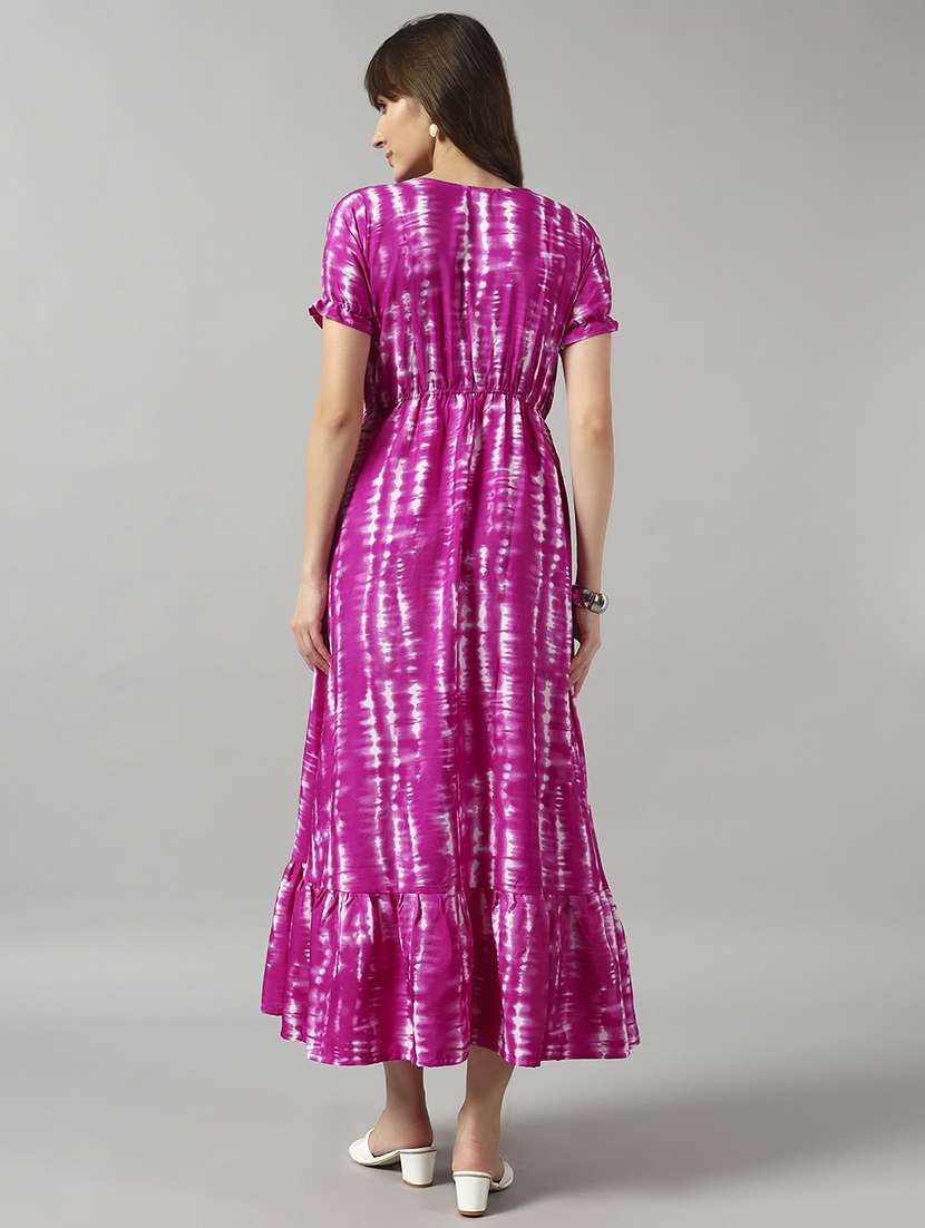 women tie & dye printed puff sleeve tiered dress - 22089306 - Standard Image - 2