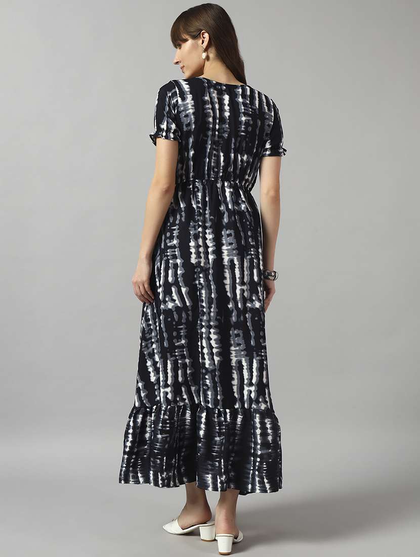 women tie & dye printed puff sleeve tiered dress - 22089307 - Standard Image - 2