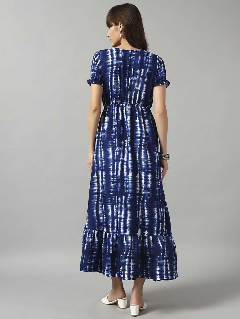 women tie & dye printed puff sleeve tiered dress - 22089312 - Standard Image - 2