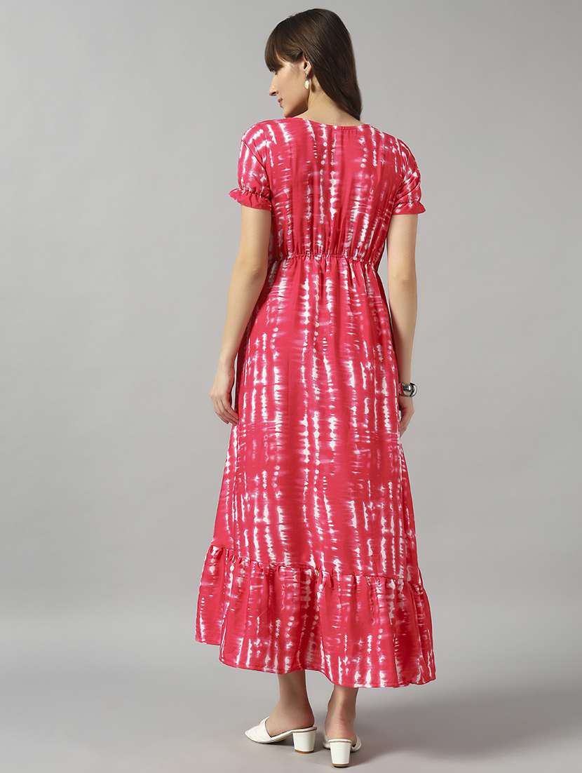 women tie & dye printed puff sleeve tiered dress - 22089313 - Standard Image - 2