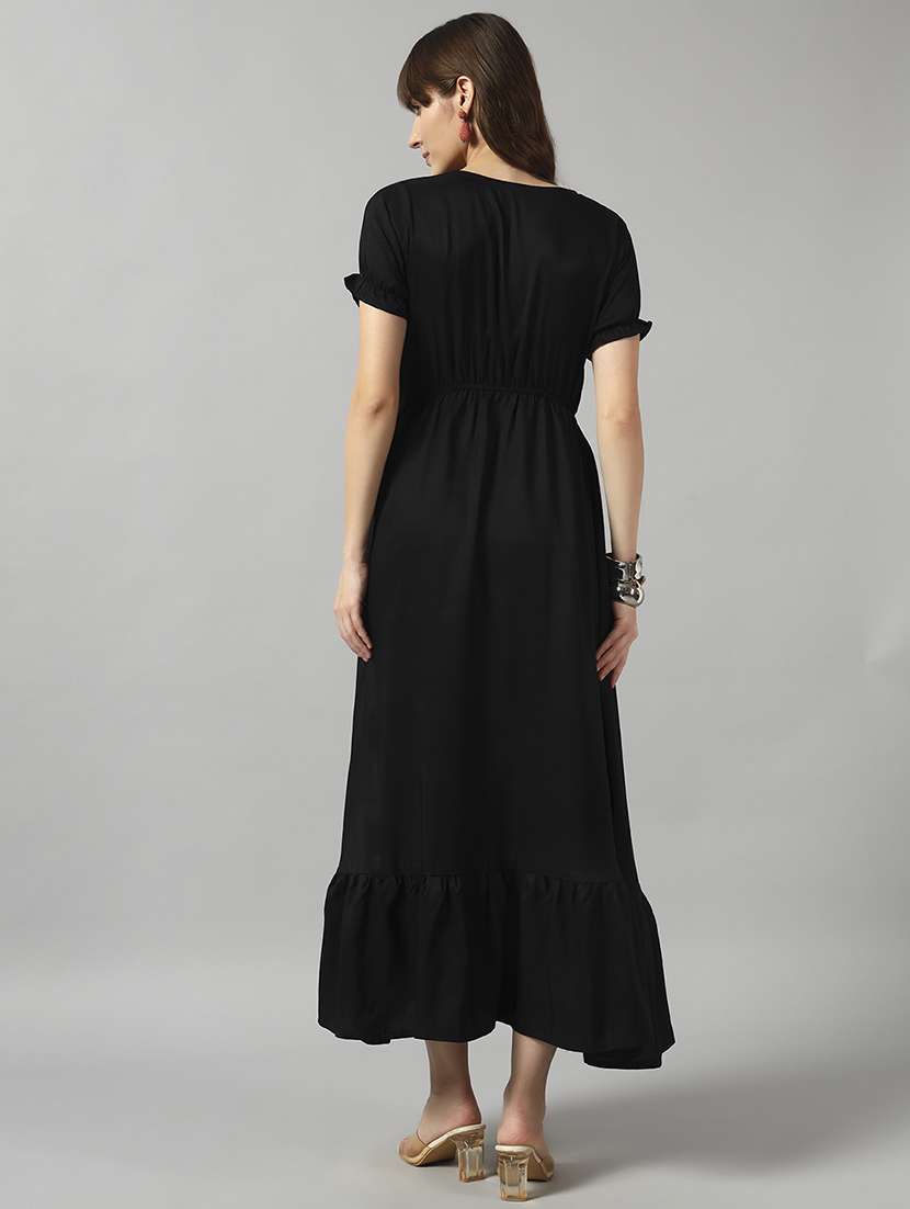 women solid puff sleeve tiered dress - 22089315 - Standard Image - 2