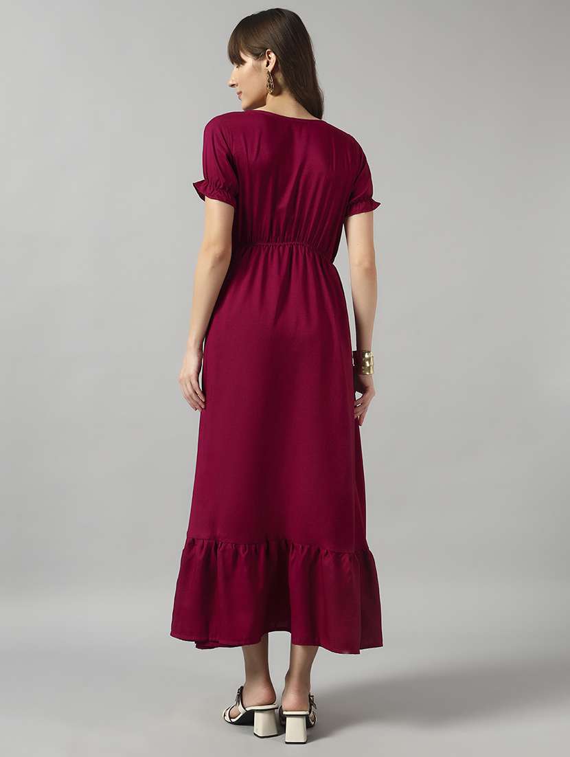 women solid puff sleeve tiered dress - 22089317 - Standard Image - 2