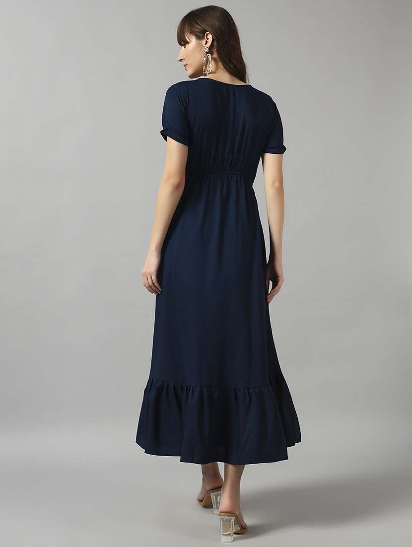 women solid puff sleeve tiered dress - 22089319 - Standard Image - 2