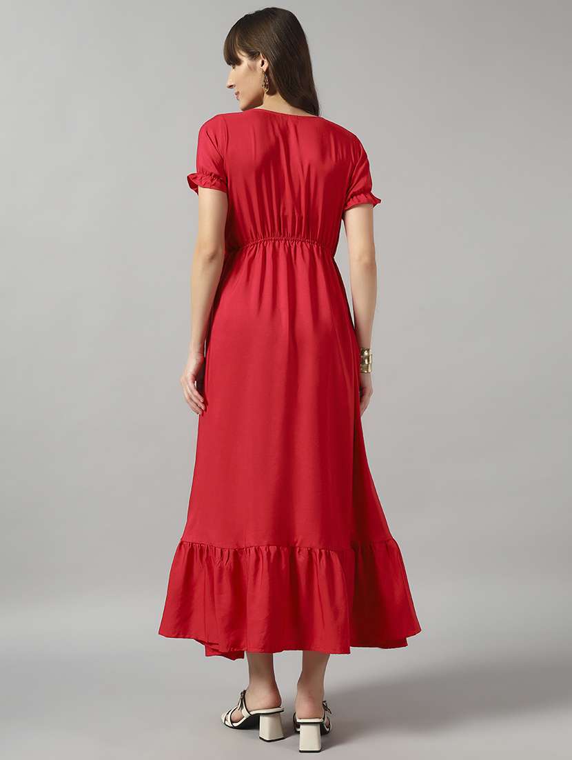 women solid puff sleeve tiered dress - 22089324 - Standard Image - 2