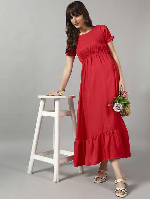 women solid puff sleeve tiered dress - 22089328 - Standard Image - 0