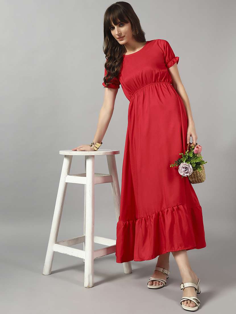 women solid puff sleeve tiered dress - 22089328 - Zoom Image - 0