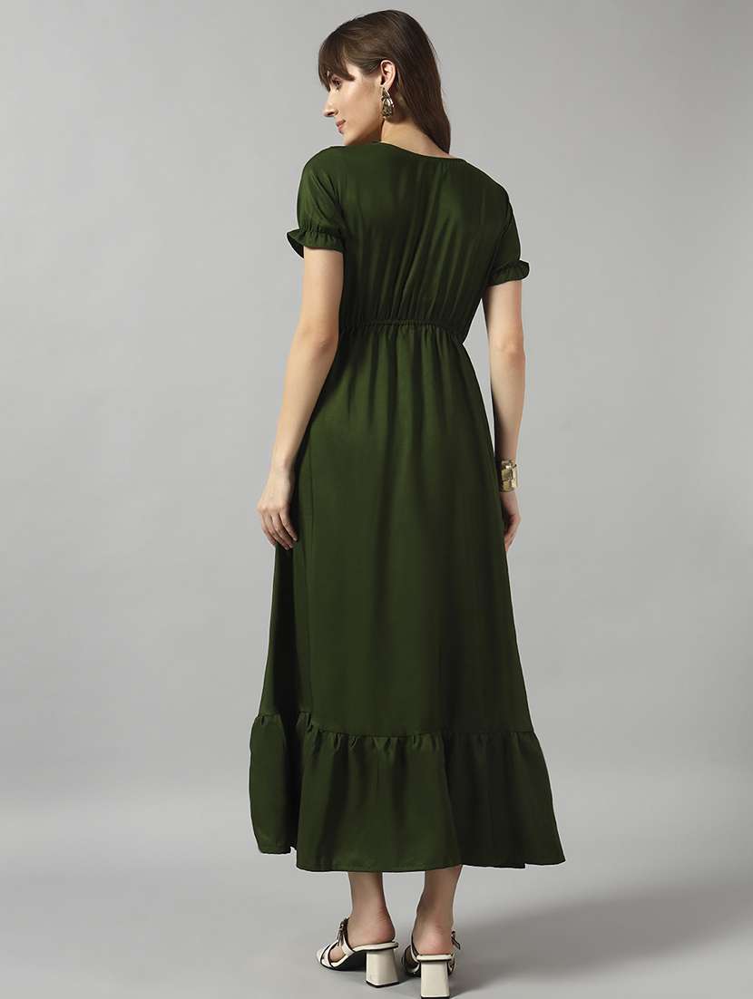 women solid puff sleeve tiered dress - 22089334 - Standard Image - 2